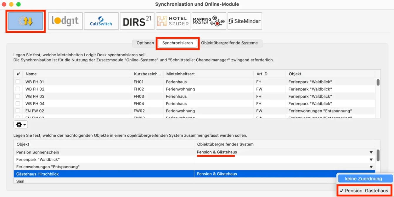 Mieteinheiten zu objektübergfreifendes System hinzufügen