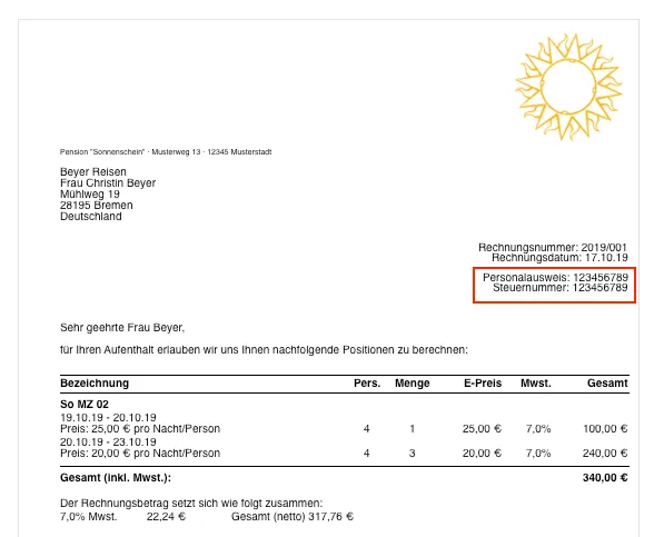 Beispielrechnung mit Steuernummer