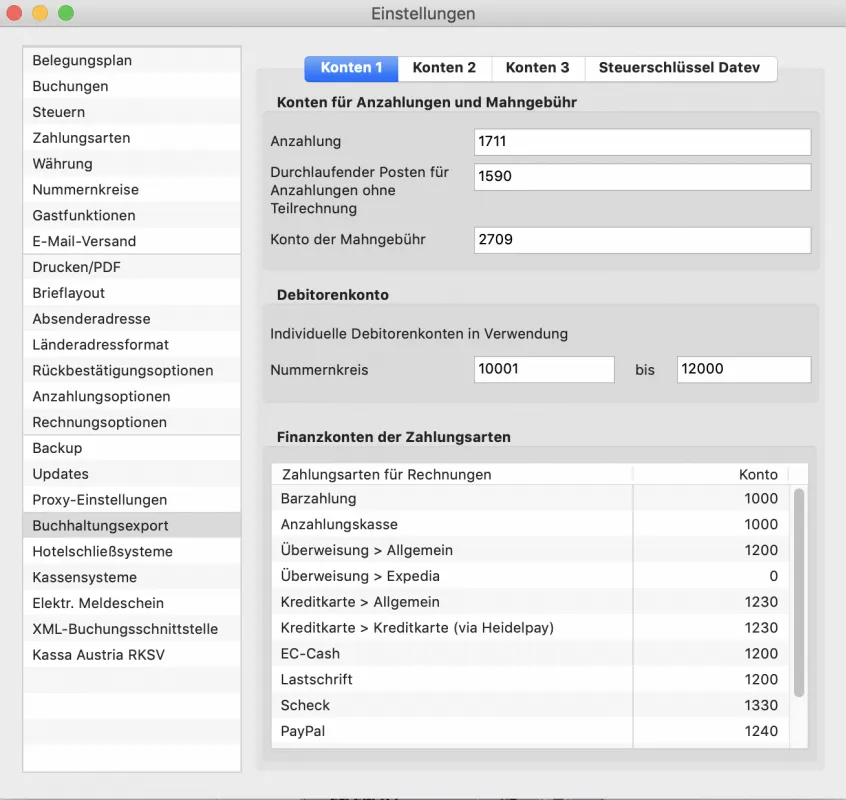 Buchhaltungsexport K1 Nummernkreis