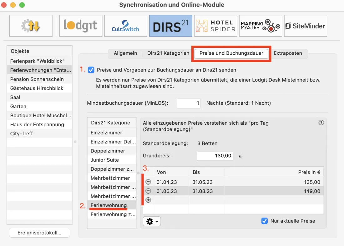 CHM DIRS Einrichten 04 Preise