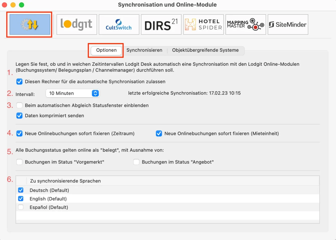 die Synchronisation mit dem Channelmanager festlegen