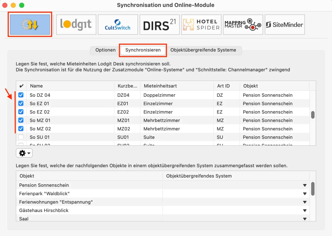 Mieteinheiten für den Channelmanager aktiviern