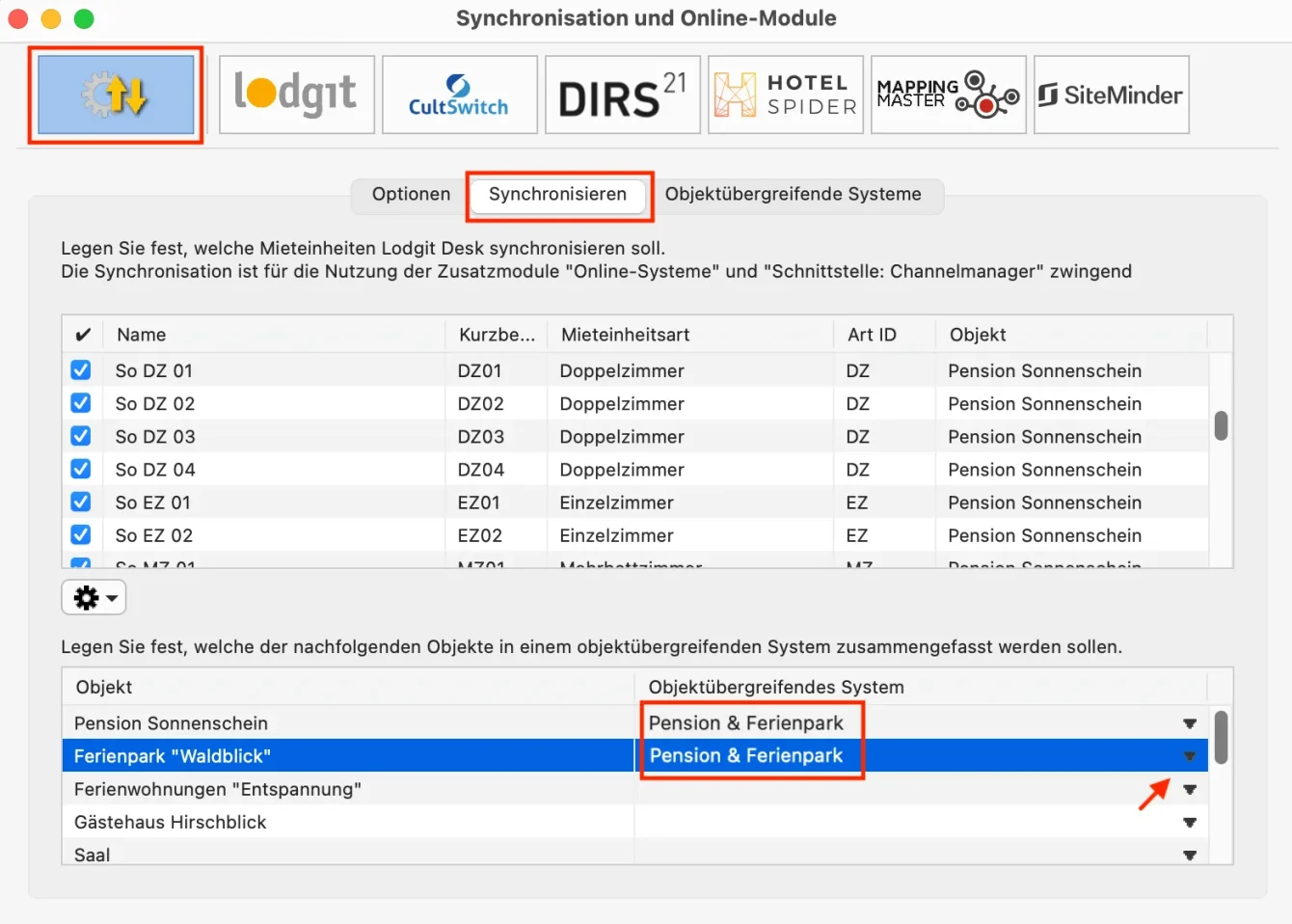 CHM Einstellungen 04 objektübergreifend Sys zuordnen