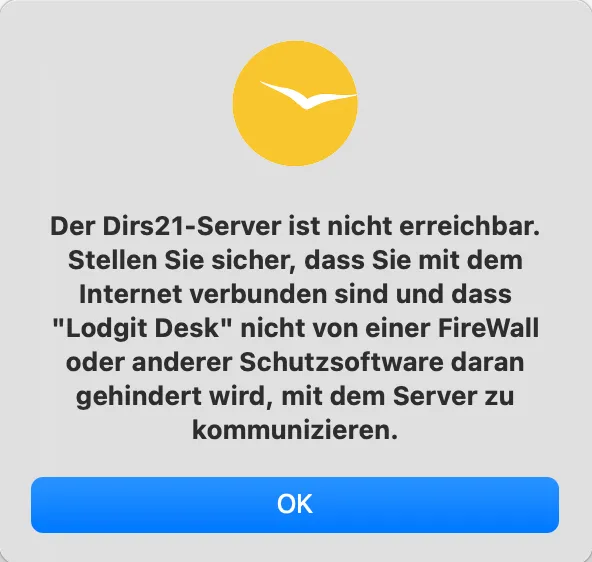 Eine Fehlermeldung DIRS21-Server nicht ereichbar