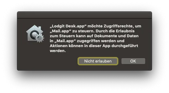 Dialogfenster Mail App Zugriff