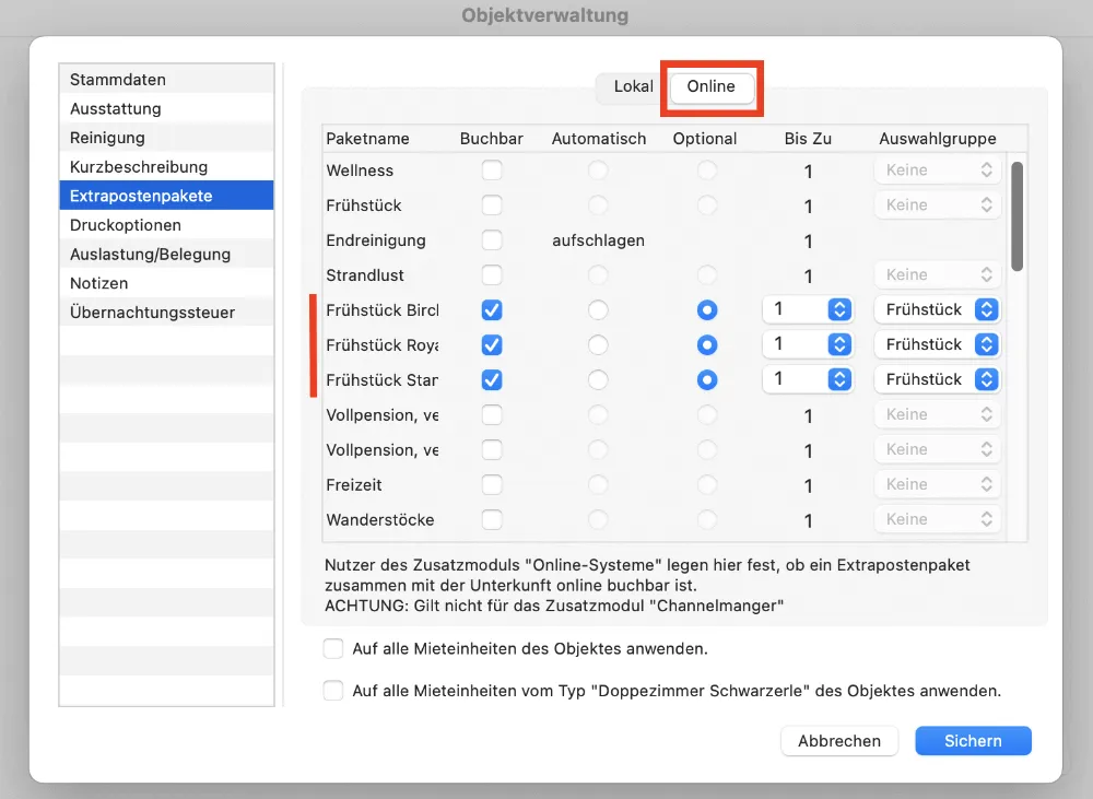 Extraposten als Varianten optional erstellen