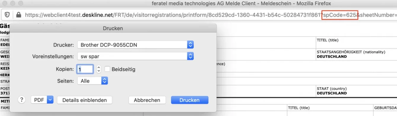 Feratel Deskline 1b sprcode