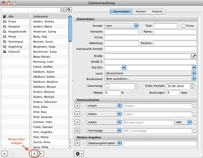 Gast Anlegen