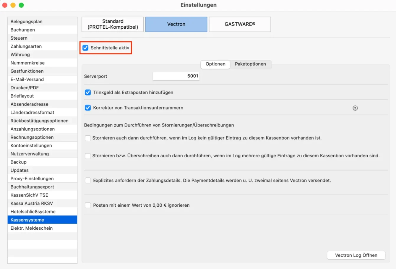 Kassensysteme Vectron Einstellungen allgemein
