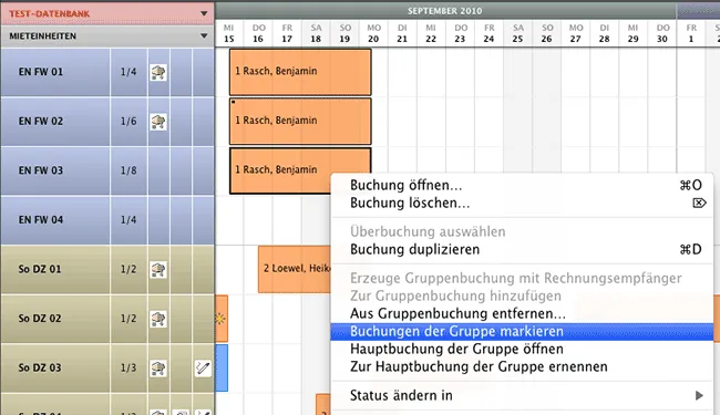 Kontext Buchung markieren