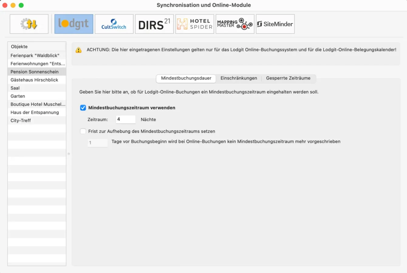 Mindestbuchungsdauer aktivieren