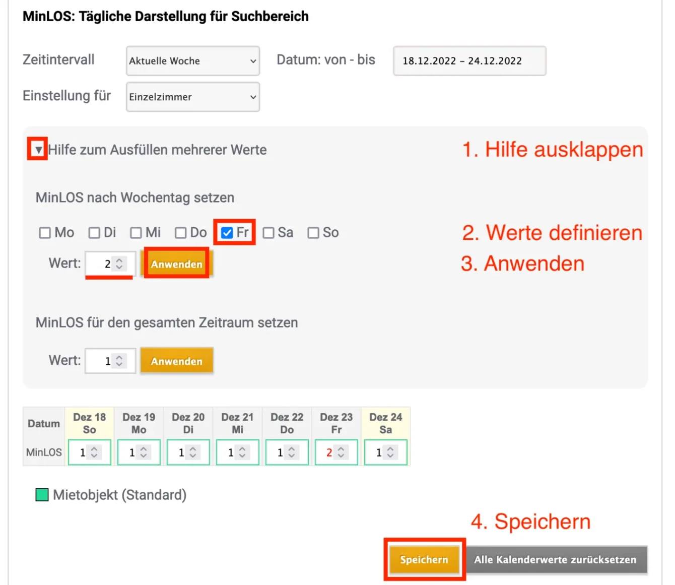 Ausklappen der Hilfe für spezifisches MinLos