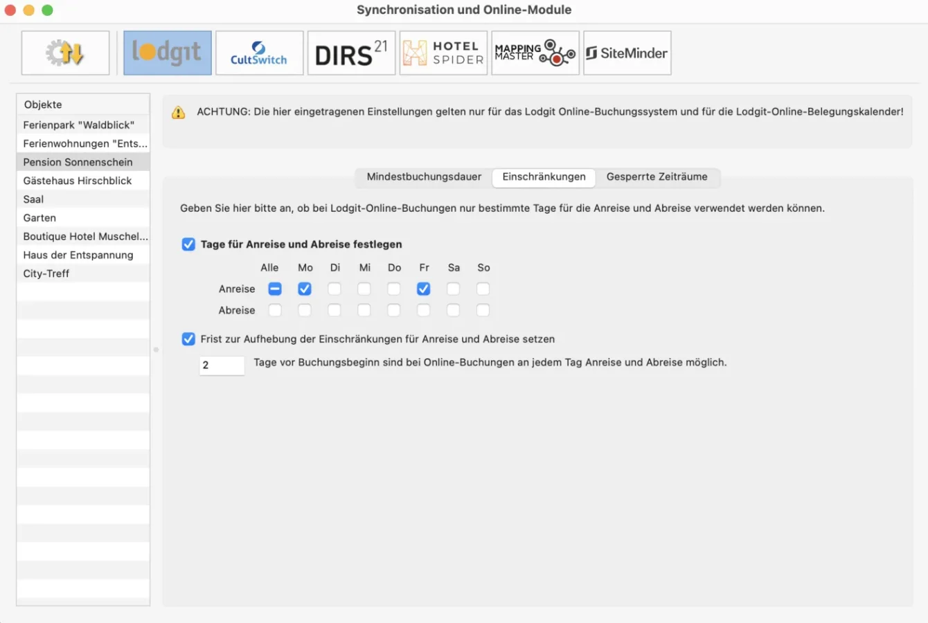 Einschränkungen für das MinLOS in Lodgit