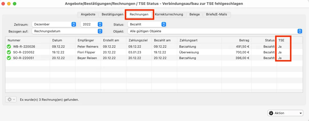 TSE-Spalte im Schriftverkehr