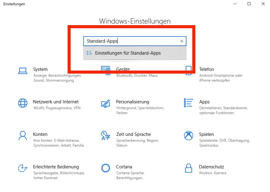 Schritte 2a1 Einstellungen Standard Apps
