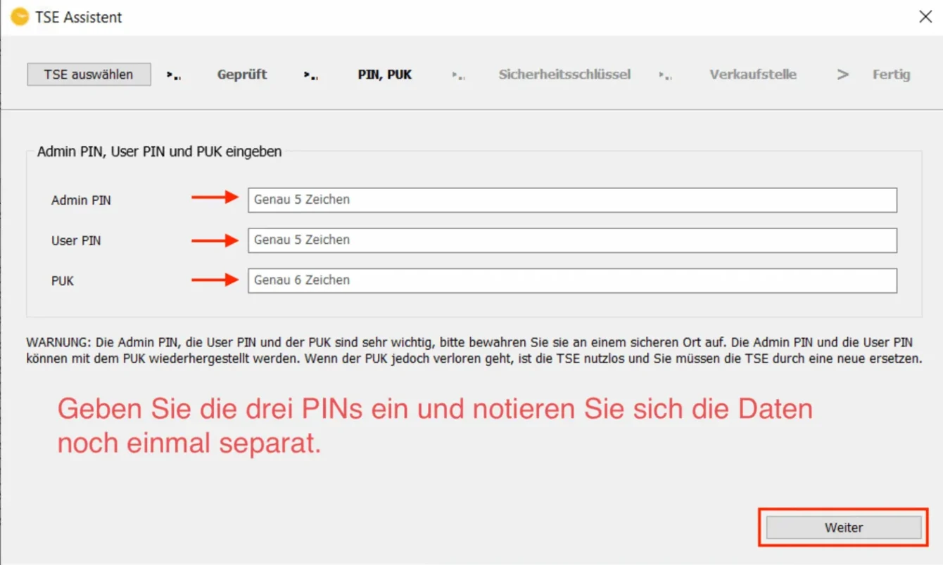 TSE 02 neue TSE initialisieren