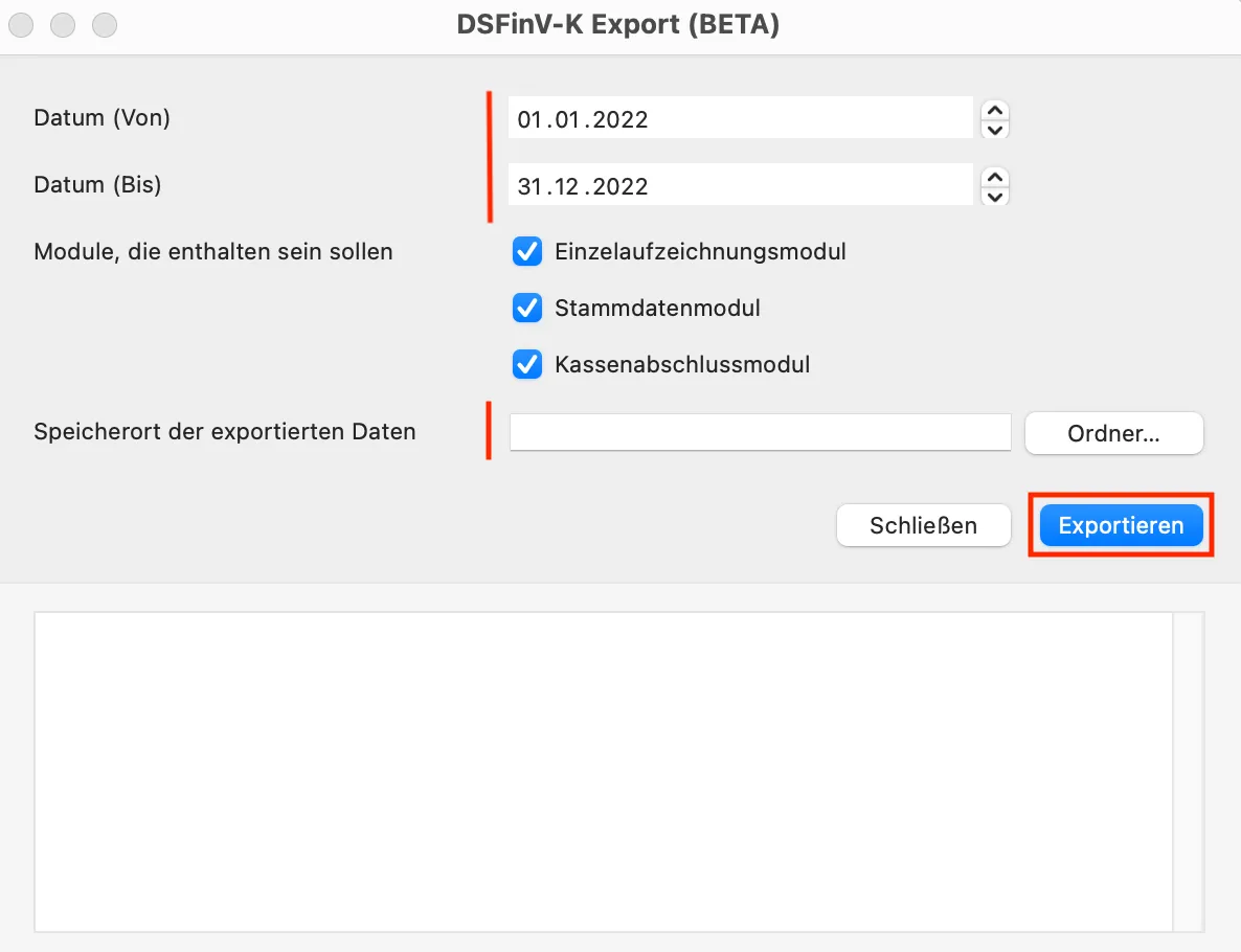 Einstellungen zum DSFinVK-Export