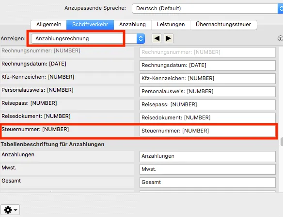 Textverwaltung Steuernummer