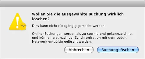 Warnmeldung Onlinebuchung loeschen
