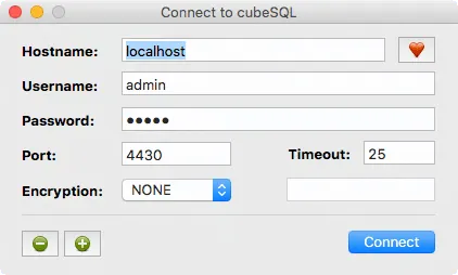 CubeSQL Connect-Administrator