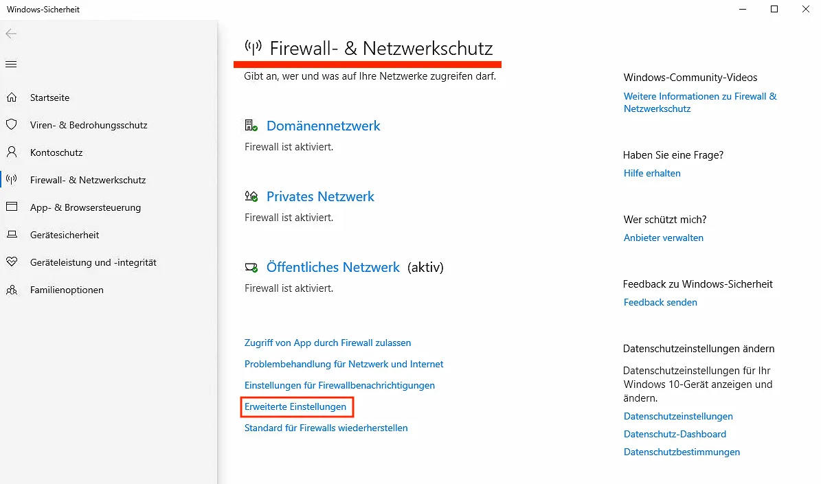 cubeSQL Firewall 02 Einstellungen