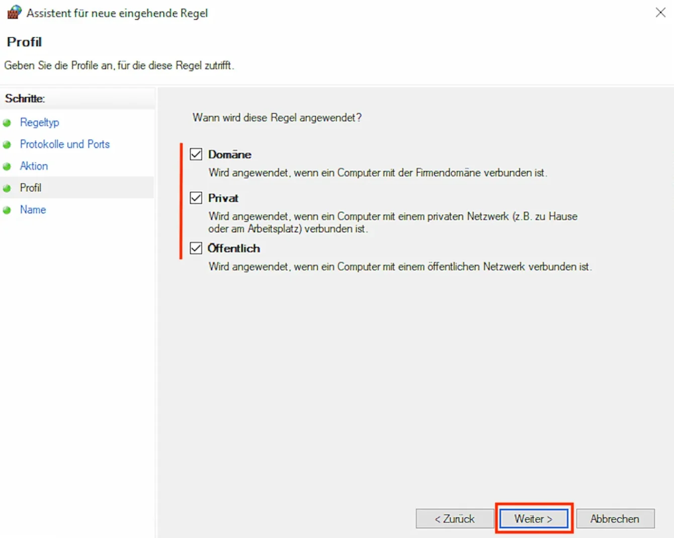 cubeSQL Firewall 06 Domain einstellen