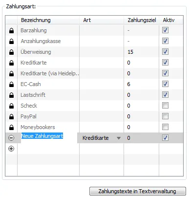 eigene zahlungsarten