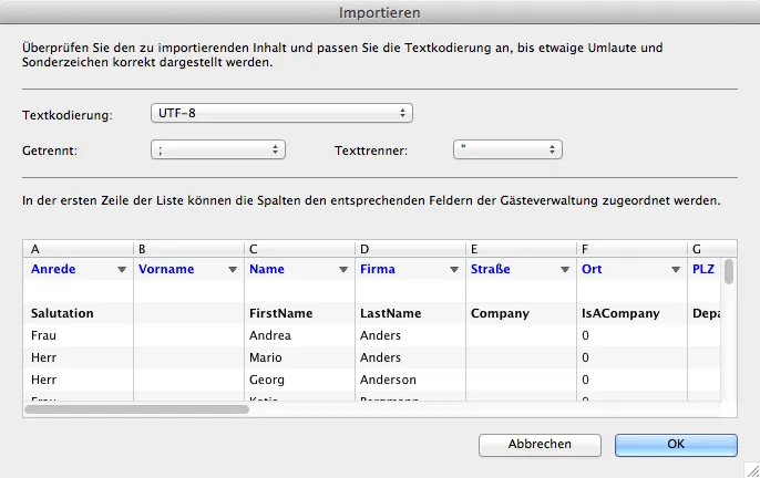 Fenster Importieren geöffnet