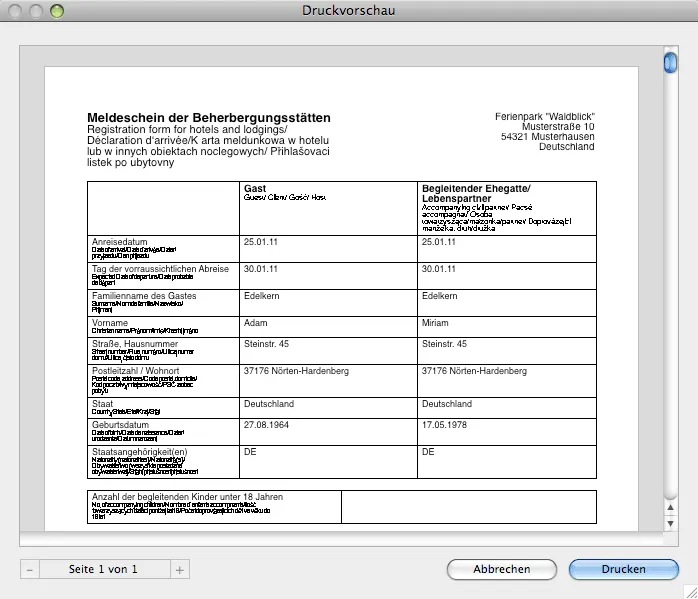 meldeschein druckvorschau