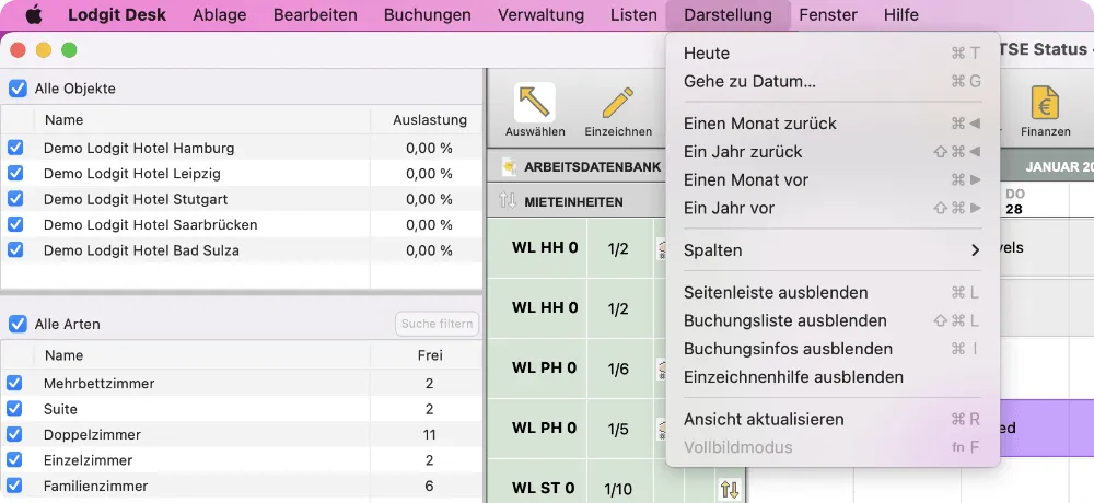 Menü Darstellung