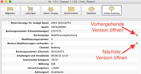 online Buchungen modifizierung versionen