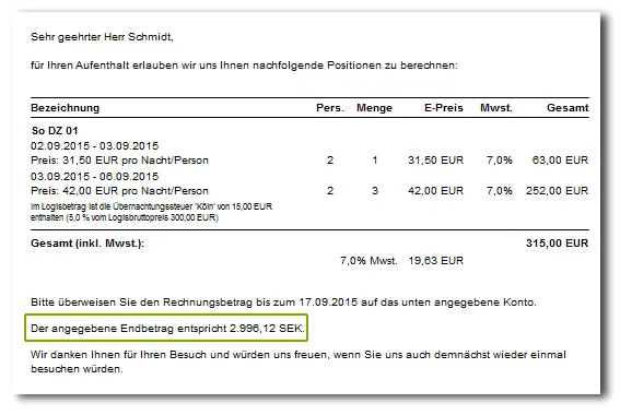 rechnung waehrung