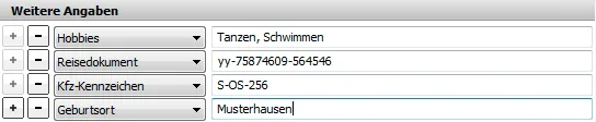 weitere daten eintragen